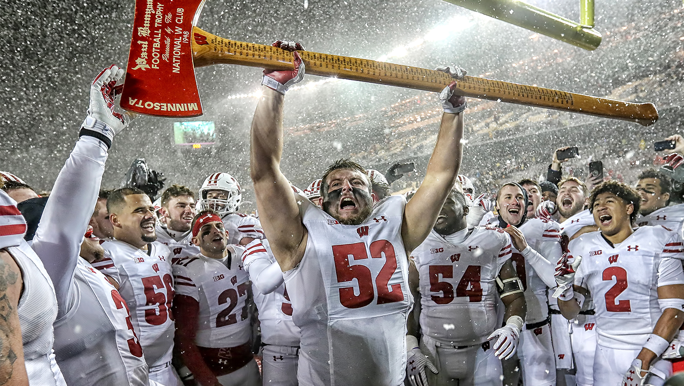 wisconsin football with axe via wis football twitter